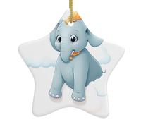 Albero di Natale in ceramica da appendere a forma di stella, ornamento WHJSSF il piccolo elefante sulle nuvole immagine con filo metallico perforato e placcato oro