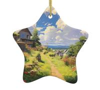 Albero di Natale in ceramica da appendere a forma di stella ornamento WINHGA Country Village modello facile da appendere per feste di vacanza 7,9 x 7,9 cm