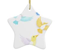 Albero di Natale in ceramica da appendere a forma di stella, ornamento YYHHAOFA Birds Among The Stars stampato con cavo metallico perforato e placcato oro