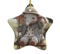 Albero di Natale in ceramica da appendere a forma di stella, ornamento YYHHAOFA il piccolo elefante sull'altalena, stampato con cavo metallico perforato e placcato oro