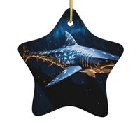 Albero di Natale in ceramica da appendere a forma di stella, ornamento YYHHAOFA Secrets of The Deep Forest stampato, facile da appendere per feste di festa, 7,9 x 7,9 cm