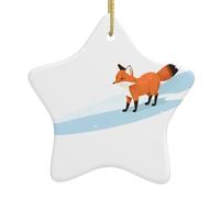 Albero di Natale in ceramica da appendere a forma di stella, ornamento YYHHAOFA The Fox che guarda la neve, facile da appendere per feste di festa, 7,9 x 7,9 cm