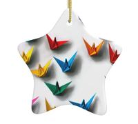 Albero di Natale in ceramica da appendere a forma di stella, ornamento YYHWHJDE Origami Mille gru di carta con cordino in metallo perforato e placcato oro