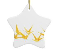 Albero di Natale in ceramica da appendere a forma di stella, ornamento YYHWHJDE Thousand Paper Cranes in the Sun, con cordino in metallo perforato e placcato oro