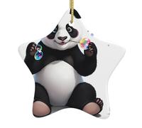 Albero di Natale in ceramica da appendere a forma di stella WHJHBD Panda che soffia bolle stampe facile da appendere per feste di vacanza 7,9 x 7,9 cm