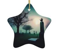 Albero di Natale in ceramica da appendere a forma di stella WHJSHOP Black Zombie Mani Stampe con cavo di metallo perforato e placcato oro