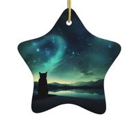 Albero di Natale in ceramica da appendere a forma di stella WHJSHOP Cat guardando le stelle stampe può aggiungere un tocco romantico a festival o feste