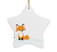 Albero di Natale in ceramica da appendere a forma di stella WHJSSF Little Fox Under The Snow Picture con filo metallico perforato e placcato oro