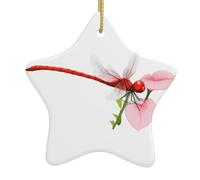 Albero di Natale in ceramica da appendere a forma di stella WHJSSF Red Dragonfly on Morning Glory Picture con cavo di metallo perforato e placcato oro