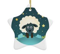 Albero di Natale in ceramica da appendere a forma di stella WHJSSF Sheep in the Stars Picture con filo metallico perforato e placcato oro