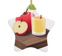 Albero di Natale in ceramica da appendere a forma di stella WINHGA Apple Drink on the table modello facile da appendere per feste di vacanza 7,9 x 7,9 cm