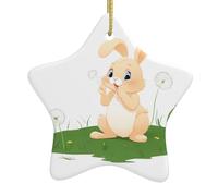 Albero di Natale in ceramica da appendere a forma di stella WINHGA Bunny che soffia dente di leone modello facile da appendere per feste di festa 7,9 x 7,9 cm