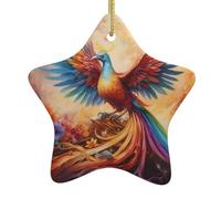 Albero di Natale in ceramica da appendere a forma di stella WINHGA Little Phoenix sul motivo arcobaleno, facile da appendere per feste di festa, 7,9 x 7,9 cm