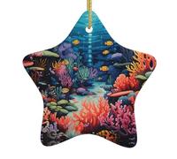 Albero di Natale in ceramica da appendere a forma di stella YYHHAOFA Coral Reef Comics stampato facile da appendere per feste di festa 7,9 x 7,9 cm