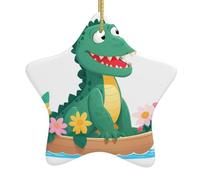 Albero di Natale in ceramica da appendere a forma di stella YYHHAOFA Little Crocodile on the Flower Boat Picture Easy da appendere su alberi, porte e finestre
