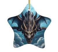 Albero di Natale in ceramica da appendere a forma di stella YYHWHJDE Flying Dragon Pattern con cavo in metallo perforato e placcato oro