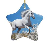 Albero di Natale in ceramica da appendere a forma di stella YYHWHJDE Flying Horse Pattern con cavo metallico perforato e placcato oro
