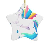 Albero di Natale in ceramica da appendere a forma di stella YYHWHJDE Flying Unicorn Pattern con cavo in metallo perforato e placcato oro
