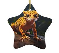 Albero di Natale in ceramica da appendere a forma di stella YYHWHJDE Leopard Little Gecko Pattern con cavo metallico perforato e placcato oro