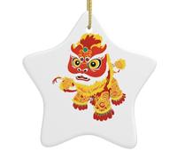 Albero di Natale in ceramica da appendere a forma di stella YYHWHJDE Lion Dance con un motivo di lunga storia con cavo in metallo perforato e placcato oro