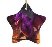 Albero di Natale in ceramica da appendere a forma di stella YYHWHJDE viola Inferno Dragon Pattern con cavo metallico perforato e placcato oro