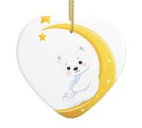 Albero di Natale in ceramica da appendere Love Ornament WHYJIC Little White Bear on the Golden Crescent Moon stampe facile da appendere per feste di vacanza 7,9 x 7,9 cm