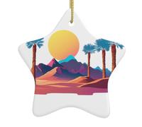 Albero di Natale in ceramica Hanging Star Pendant WHJSSF Vaporwave Desert Sunset Pattern accuratamente forato fori corda in metallo