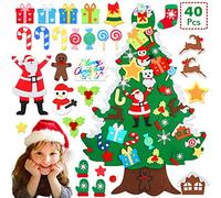 FIFlying Albero di Natale in feltro bambini, 100 * 60 cm DIY Albero di Natale, Albero di Natale con luci a LED e 41 Ornamenti, da Parete, Porte, Ufficio, Aula
