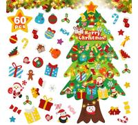 Albero di Natale in feltro bambini DIY, 140 * 69cm con luci a 5M LED e 60 Ornamenti, da Parete, Porte, finestra, Camera dei bambini, soggiorno, Ufficio, Aula