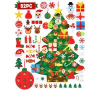 Albero di Natale in Feltro per Bambini con Luci, DIY Albero di Natale Montessori con 52 Staccabili Ornamenti, Regalo di Natale per Bambini Decorazioni Natalizie da Parete per Porte