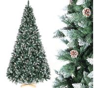 Albero di Natale Innevato 150cm,Albero di Natale Artificiale con Pigne,Super Folto,Effetto Realistico e Rami con Aghi Anticaduta,Supporto in Legno,676 Punte,Facile Montaggio,Decorazione Natalizia