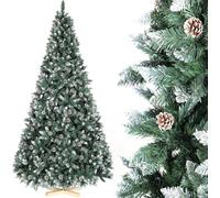 Albero di Natale Innevato 210cm,Albero di Natale Artificiale con Pigne,Super Folto,Effetto Realistico e Rami con Aghi Anticaduta,Supporto in Legno,1584 Punte,Facile Montaggio,Decorazione Natalizia