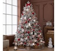 Albero di Natale Innevato Artificiale Pre-illuminato con Neve, Design Abete con Punte di Rami In PE e PVC, Luci Per Decorazioni Colorate per La Casa e L'ufficio(Red,210cm/6.8ft)