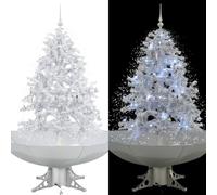Albero di Natale innevato con neve che cade 140 cm, illuminazione a LED, con base ombrellone, albero di Natale artificiale per interni
