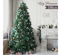 Bakaji Albero di Natale Folto Pino KING PREMIUM Artificiale Innevato con Pigne, Bianco Naturale Punte Ricoperte di Neve, base a Croce in legno Massello, Altezza 180 cm, 831 Rami Ignifugo