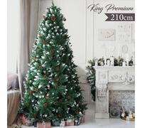 Bakaji Albero di Natale Folto Pino KING PREMIUM Artificiale Innevato con Pigne, Bianco Naturale Punte Ricoperte di Neve, base a Croce in legno Massello, Altezza 210 cm, 1178 Rami Ignifugo
