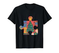 Albero di Natale Jigsaw Puzzle Maglietta con Stampa Grafica Economica, Uomo, Nero, L