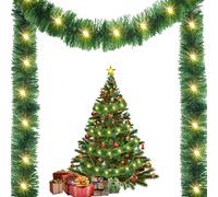 Albero di Natale lucido, ghirlanda di Natale, luce LED | Ghirlanda di tinsel da 49,21 piedi, stelle filanti verdi lucide, ornamenti | Strisce luminose Twist Decorazione natalizia con LED