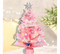 Albero di Natale, mini albero di Natale artificiale, rami realistici, luci a LED, ornamenti, piccolo albero di Natale preilluminato da tavol