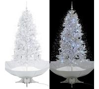 Albero di Natale nevoso con base ombrellone, bianco, 190 cm, albero di Natale artificiale con luci a LED, musica, palle e neve che cade per interni
