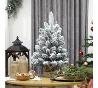 Albero di Natale Piccolo Alto 60 cm con 72 Rami Innevati, Pigne e Bacche Rosse, Verde