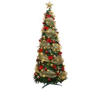Albero di Natale pieghevole, 1,2 m/1,5 m, albero di Natale pop up con luce LED, albero pieghevole decorato con nastro e fiocco, albero di Natale luminoso LED per decorazione di feste interni (A-1,2 m)