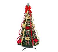 Albero di Natale pieghevole, 1,2 m/1,5 m, albero di Natale pop up con luce LED, albero pieghevole decorato con nastro e fiocco, albero di Natale luminoso LED per decorazione di feste interni (B-1,2 m)