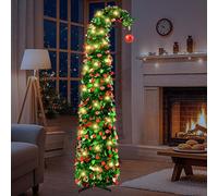 Albero di Natale pieghevole pop-up decorato, 150 cm/5 ft, matita allungabile con 50 luci LED, decorazione natalizia con supporto e riutilizzabile (verde scuro)