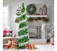 Albero di Natale pop-up 150 cm, pieghevole, argento verde, abete artificiale, matita, albero di Natale con paillette, per decorazioni natalizie, feste, decorazione per la casa