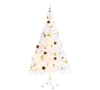 vidaXL Albero di Natale Preilluminato con Palline Decorazioni Natalizie Illuminazione Addobbi Feste FESTIVITÀ Invernali 150 cm Bianco