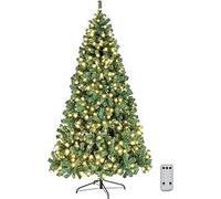 Albero di Natale preilluminato di facile installazione con LED bicolore, abete artificiale realistico con struttura incernierata e base in metallo(A,150CM)