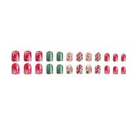 Albero di Natale Press On Nails Verde Lucido Glitter Stick On Nails Acrilico Falso 24Pcs Breve Quadrato Falso Natale Press