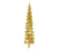 Albero di Natale Semiartificiale con standard stretto color oro, 210 cm | Materiale in PVC, aspetto realistico, da posizionare contro la parete, riutilizzabile, profilo stretto, finitura color oro