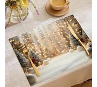 Albero Di Natale Semplice Tovaglietta americana 6 pezzi in Cotone e lino 45x30 cm, Palla Appesa Neve Tovagliette da tavolo per colazione e merenda Antimacchia, Oro